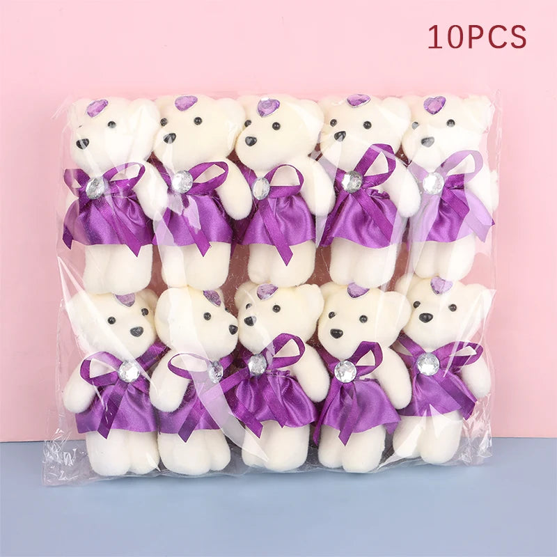 10Pcs 12cm Cartoon Teddy Bear Flower Bouquet Toy Graduation Birthday Wedding Party Decor
