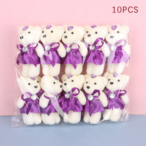 10Pcs 12cm Cartoon Teddy Bear Flower Bouquet Toy Graduation Birthday Wedding Party Decor