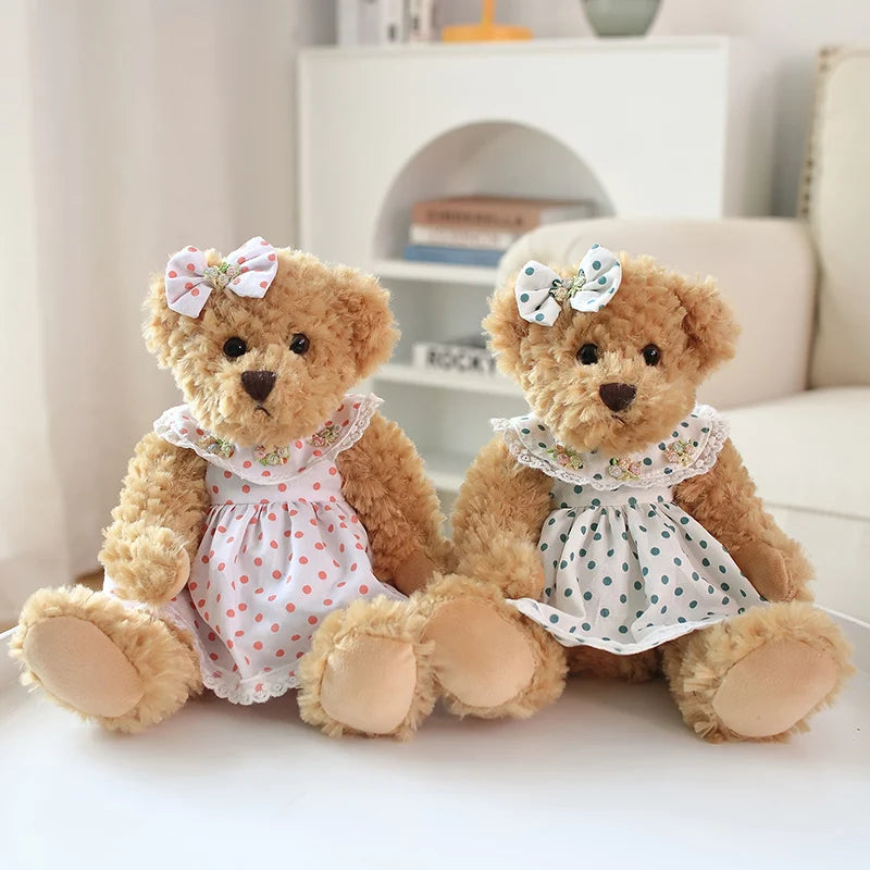 2 pcs/lot 26cm Lovely Couple Teddy Bear With Cloth Plush Toys Dolls Stuffed Toy Kids Baby Children Girl Birthday Christmas Gift
