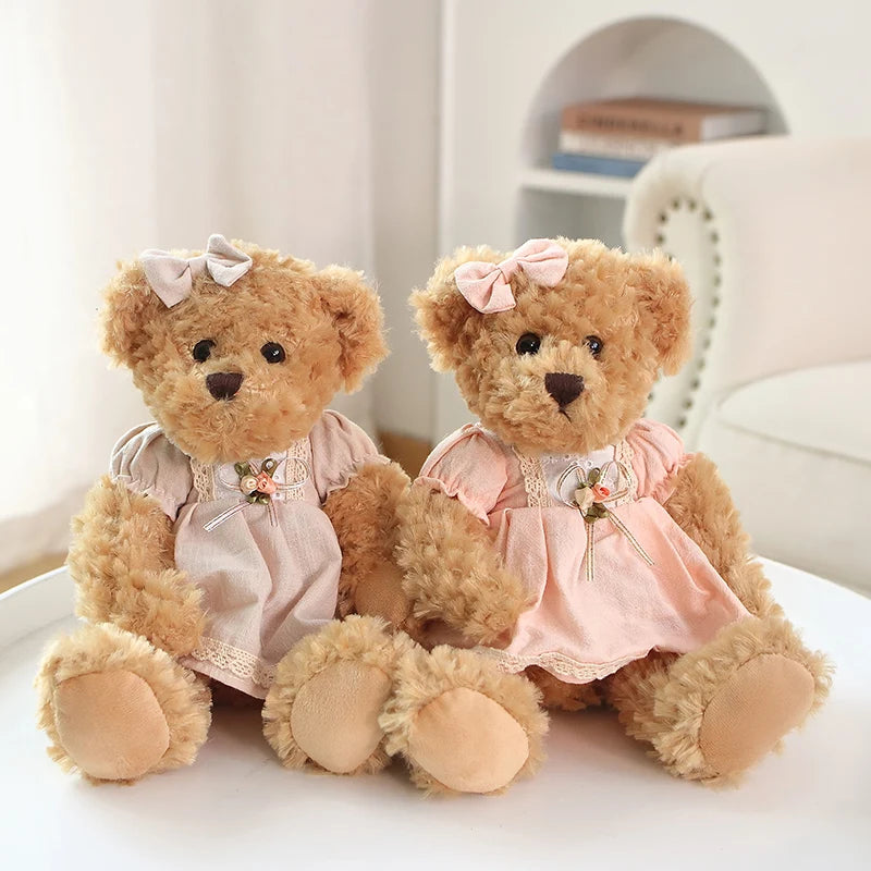 2 pcs/lot 26cm Lovely Couple Teddy Bear With Cloth Plush Toys Dolls Stuffed Toy Kids Baby Children Girl Birthday Christmas Gift