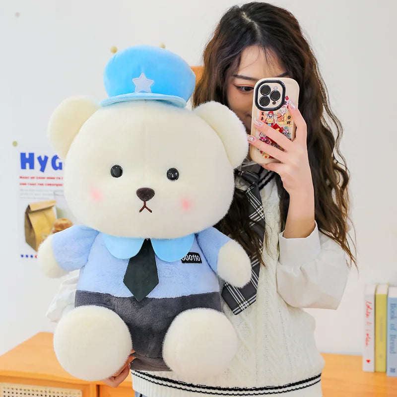 2026 New Kawaii Police Teddy Bear Plush Toy Stuffed Doll Large Pillow Cute Bear for Kids Birthday Xmas Gift Stuffed Animal