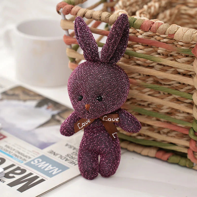10Pcs/Lot shiny silk teddy bear plush toy doll pendant Soft Stuffed rabbit keychain Wedding Xmas decorations kids birthday gift