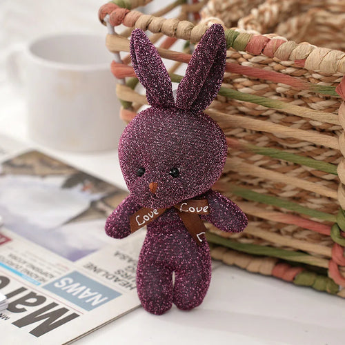 10Pcs/Lot shiny silk teddy bear plush toy doll pendant Soft Stuffed rabbit keychain Wedding Xmas decorations kids birthday gift