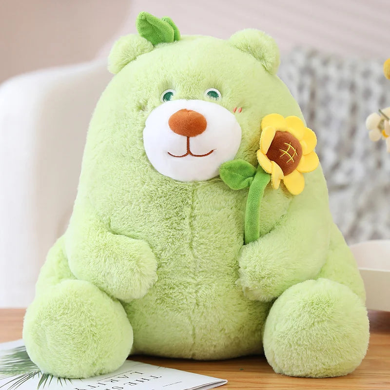 25/35/45CM Kawaii Fat Bear Plush Toys Stuffed Teddy Bear Holding Rose Flower Plush Doll Valentine Christmas Gift for Girls