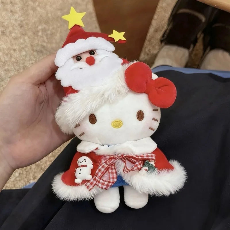 10cm/3.93in Christmas Hello Kitty Cotton Plush Doll Cloak Santa Claus Cute Stuff Backpack Accessories Collectible Ornaments Gift