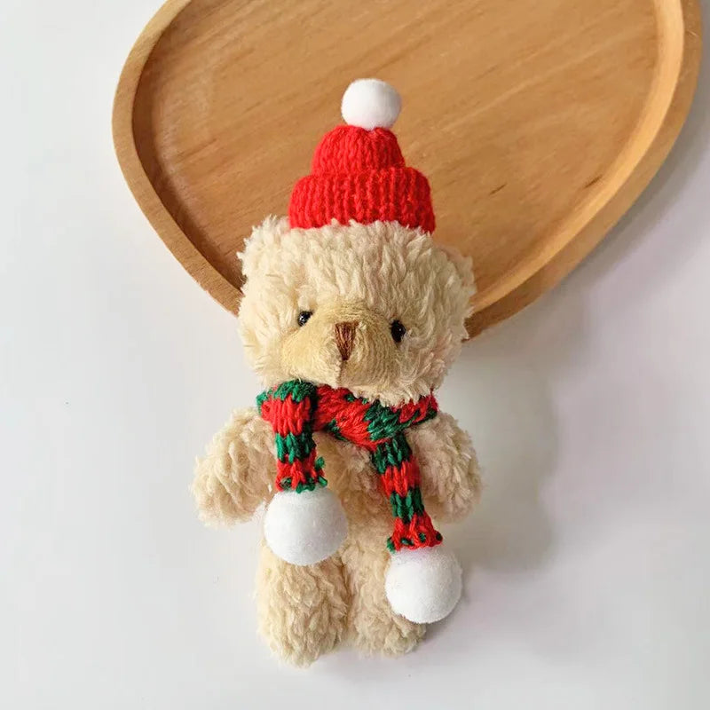 15cm Cute Teddy Bear Plush Toy kawaii Christmas Red Scarf Bear Plush Doll For Girl Bag Pendant Key Chain Children Christmas Gift