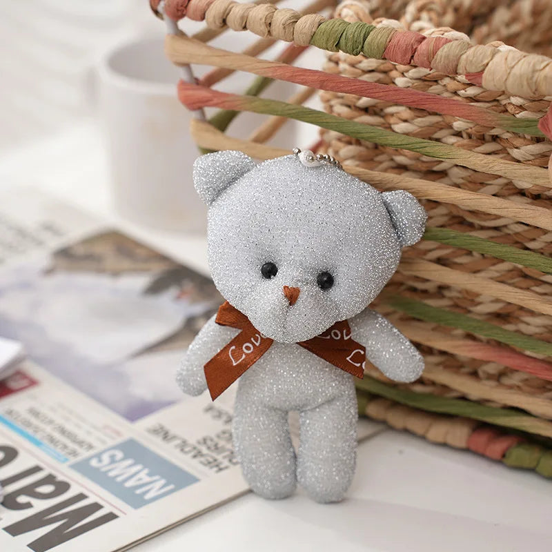 10Pcs/Lot shiny silk teddy bear plush toy doll pendant Soft Stuffed rabbit keychain Wedding Xmas decorations kids birthday gift